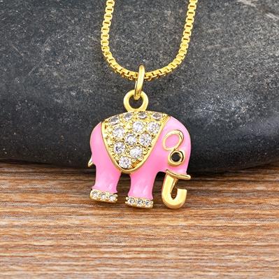 

Nidin Women s Luxury Cubic Zirconia 6 Colors Elephant Pendant Necklace Gold Plated Chain Aesthetic Statement Vintage Jewelry розовый