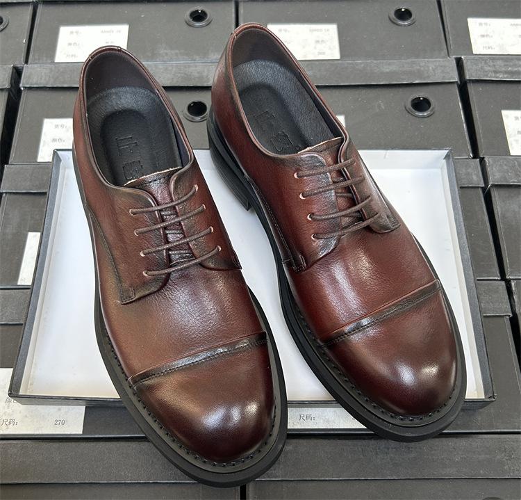 Three-Joint Leather Shoes Men'S Business Dress Leather Breathable Work Shoes Groom Wedding Shoes Men'S Leather Shoes Thick Soles Increase