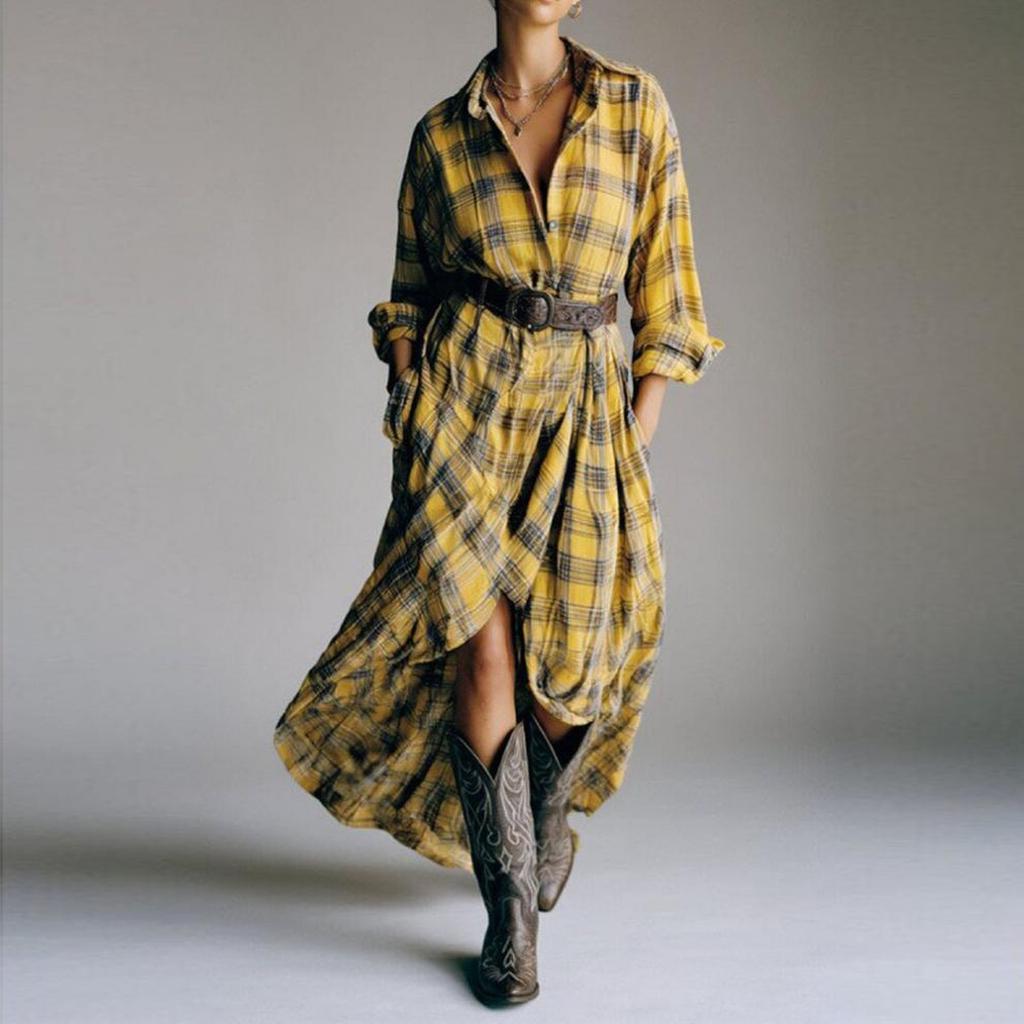 Women's Casual Fashion R-neck Long Sleeve Retro Christmas Print Retro Dress