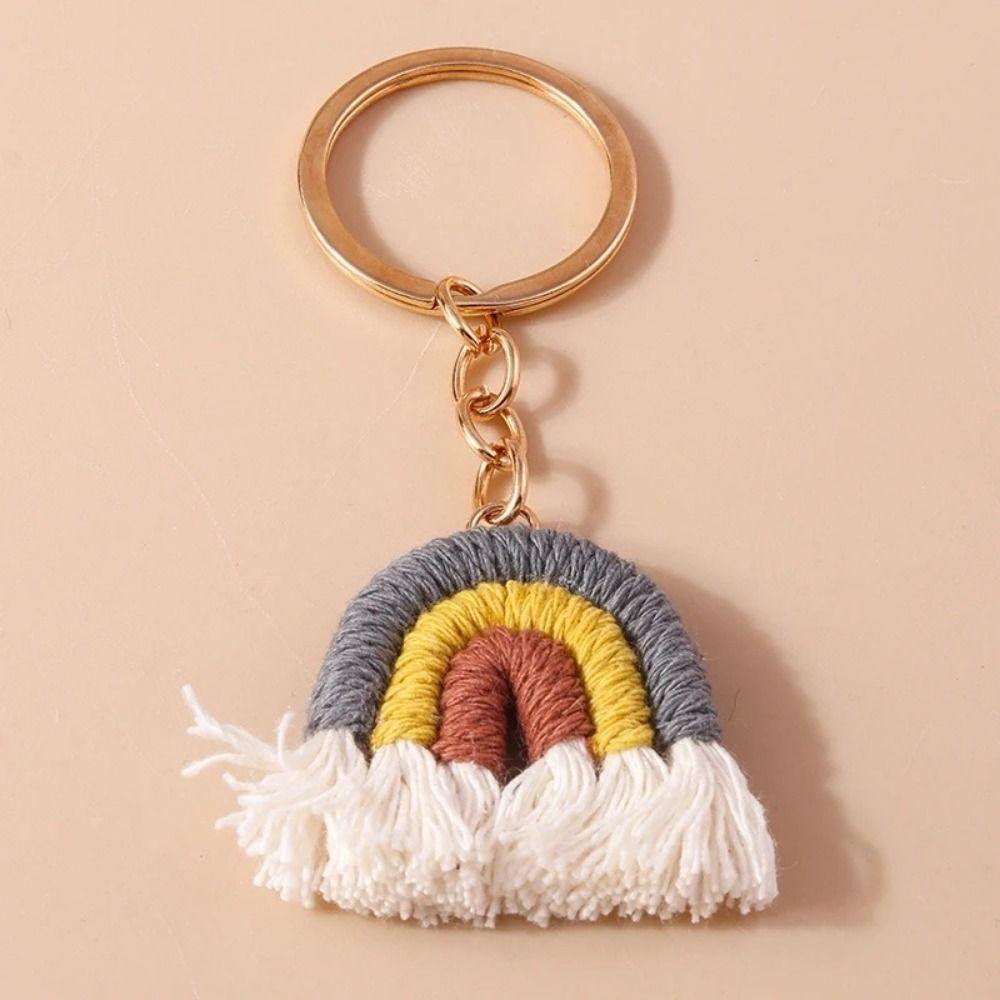 Pretty Three Color Rainbow Key Chain Fashion Knitted Rainbow Keychain  Girl