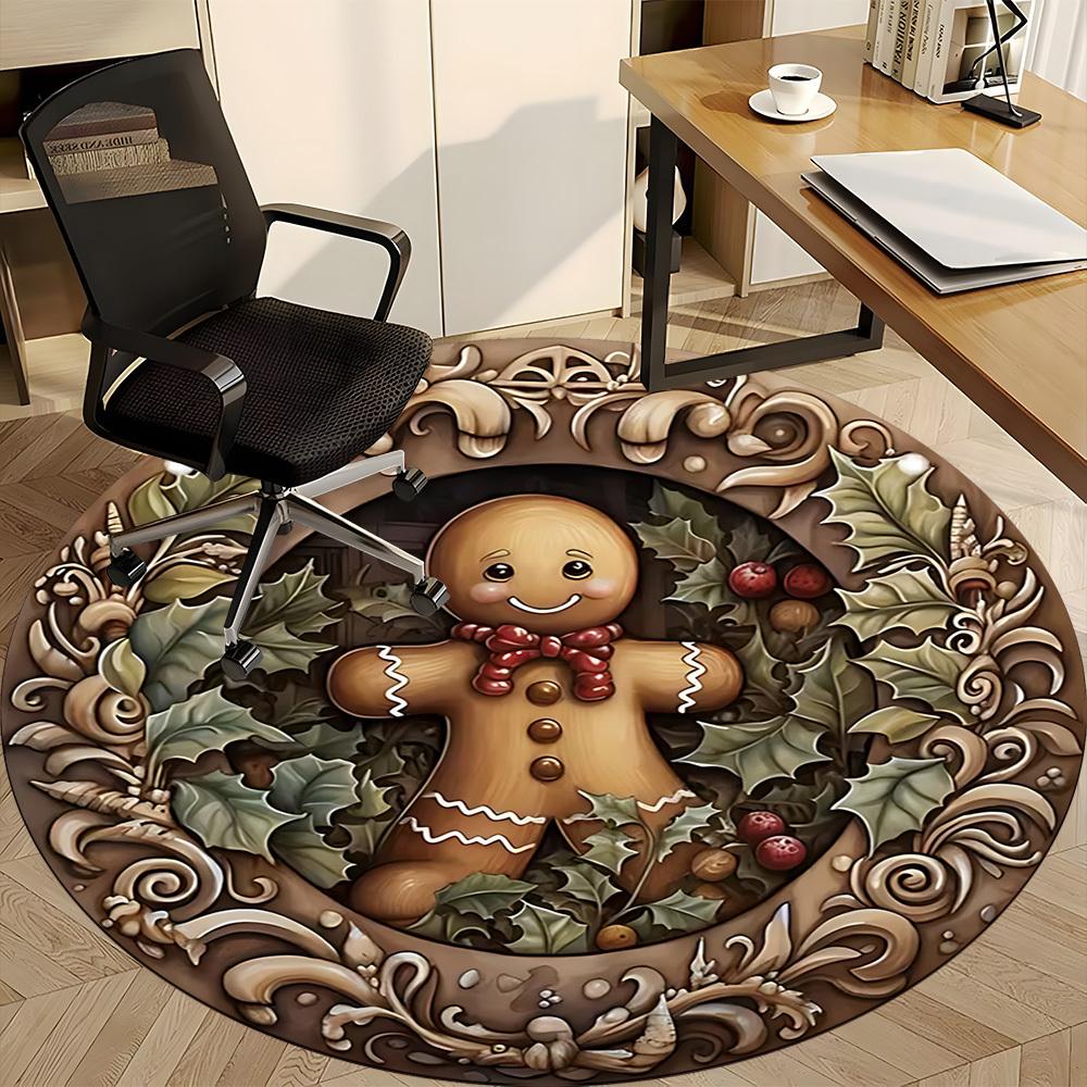 1pc Gingerbread Man Chair Carpet for Office, Indoor Non Slip Washable Polyester Fiber Carpet,