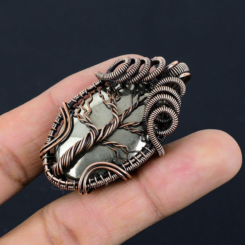 Tree Of Life Golden Apache Pyrite Pendant, 999 Copper Wire Wrapped Jewelry, Gemstone Pendant, Gift For Her Handmade Dainty Jewelry