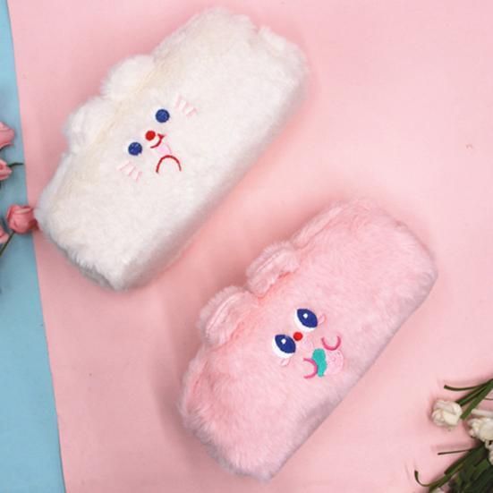 Plush Pencil Case for Girls Large Capacity Cute Bear Pen Bag for Students Fluffy Furry Stationery Pouch for School