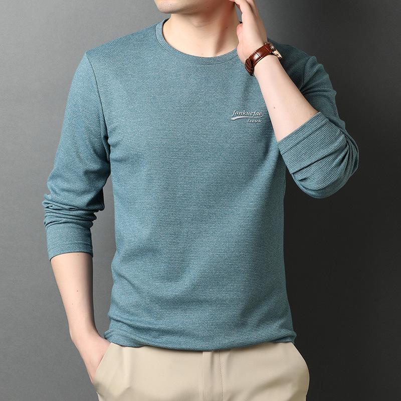 Herren Rundhals Frühling Neues Langarm T-Shirt für junge und mittlere Menschen Dünne Baumwolloberteile Herren Lässiger Pullover Rundhals