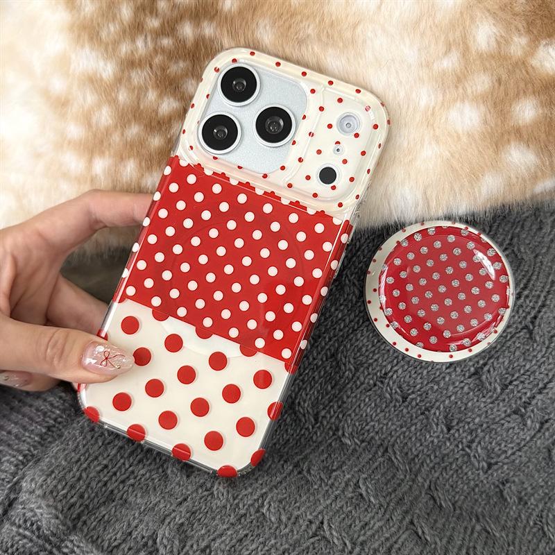 Korean Patchwork Red Polka Dot Magnetic Phone Case for iPhone 17/16 Pro Max/15/14