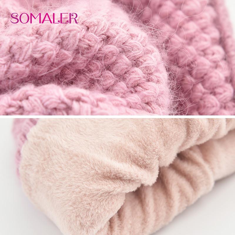 SOMALER Bonnet d'hiver en tricot épais avec pompon en vraie fourrure pour femme, bonnet d'hiver en tricot torsadé avec doublure en polaire chaude