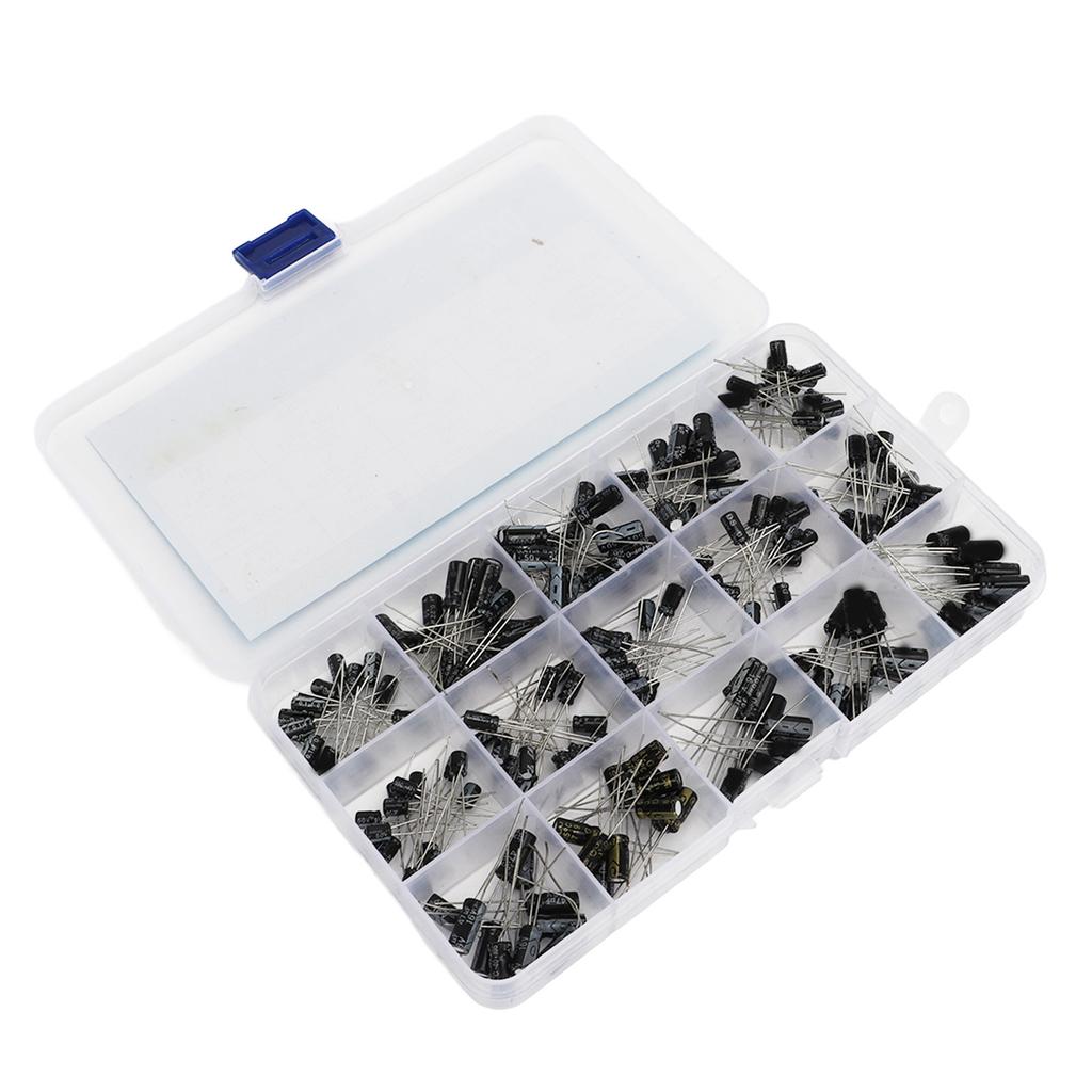 200PCS 15 Value in Line Electrolytic Capacitor Aluminum Capacitor Assortment Box Kit 0.1‑220UF