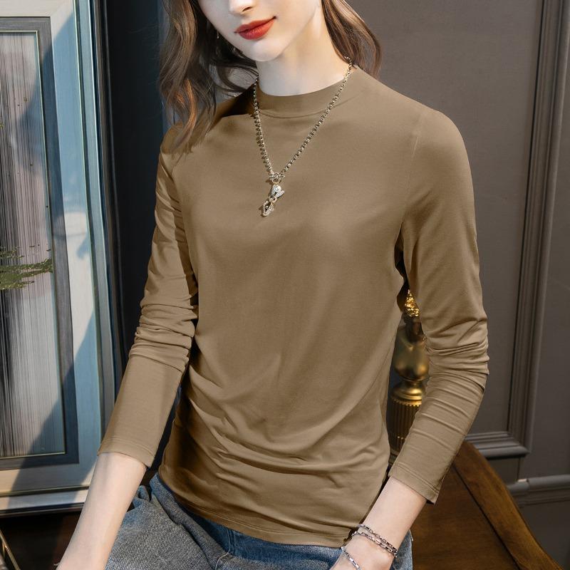 Modal women's summer and autumn thin long-sleeved new women's clothing medium collar shirt inner bottoming shirt top