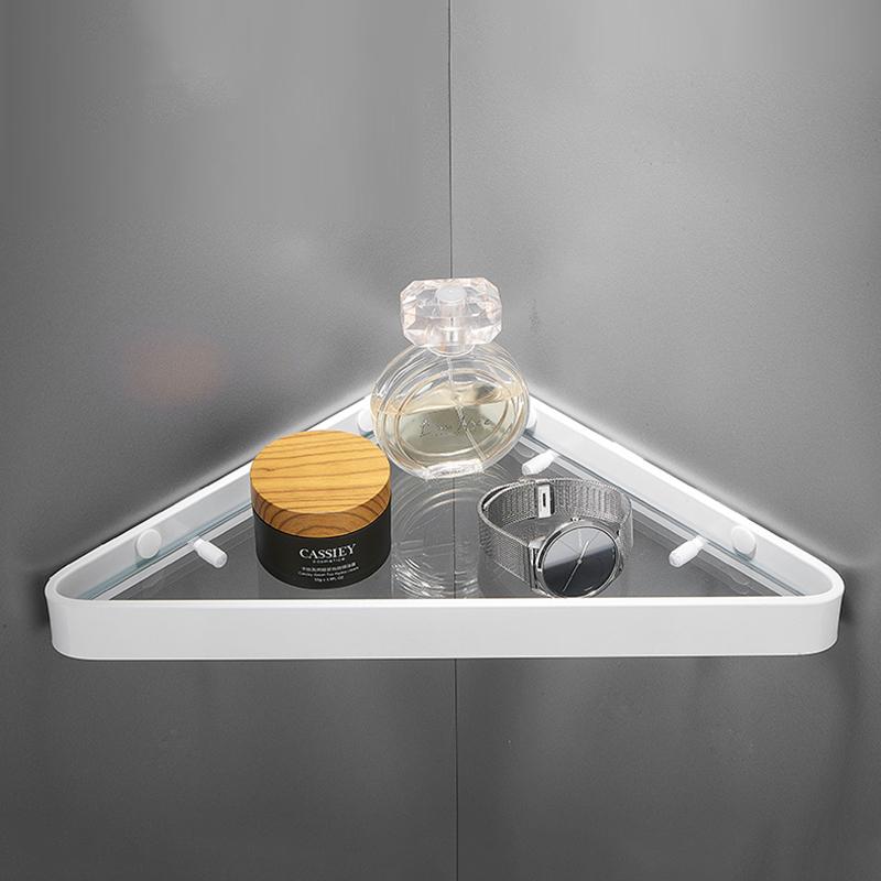 Black Bathroom Shelf Wall-mounted Glass Shower Corner Rack White Aluminum Bathroom Storage Rack Bathroom Accessories Triangular