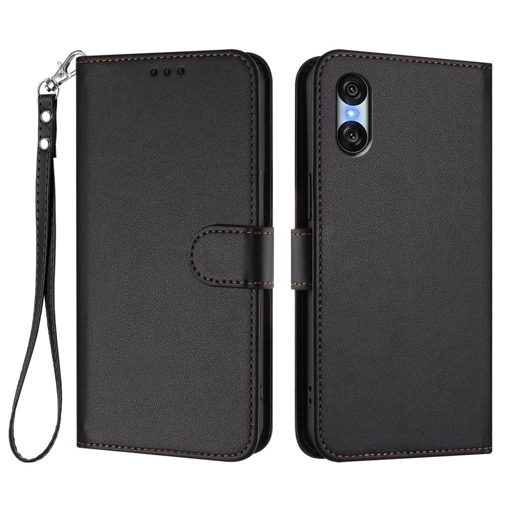 For Sony Xperia 10 VI Leather Case Wallet Stand Phone Cover with Wrist Strap