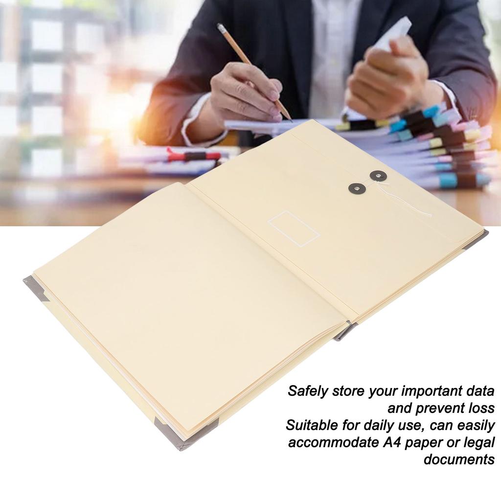 Document Organizer Folio Secure Storage Prevent Loss PU Leather Expanding File Folder Beige