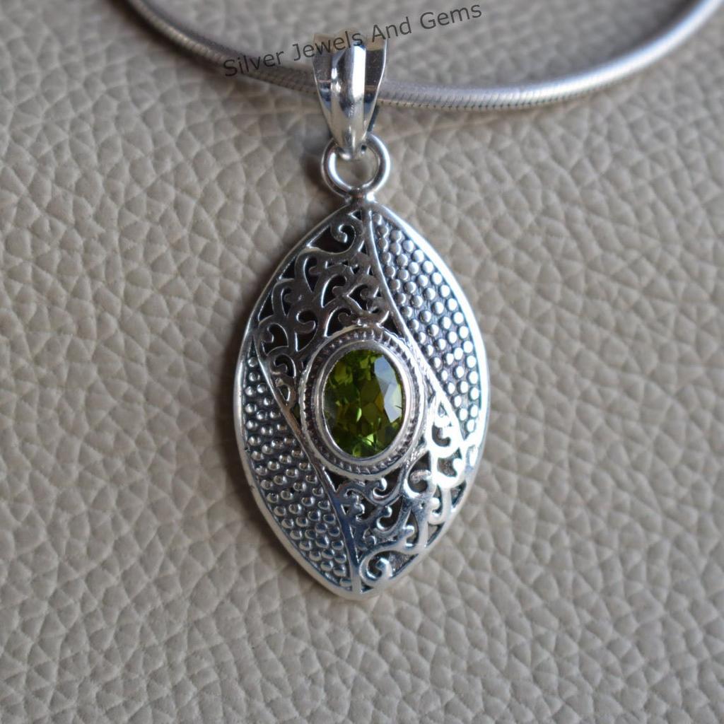 Handmade Oval Peridot Pendant: 925 Sterling Silver Boho Jewelry