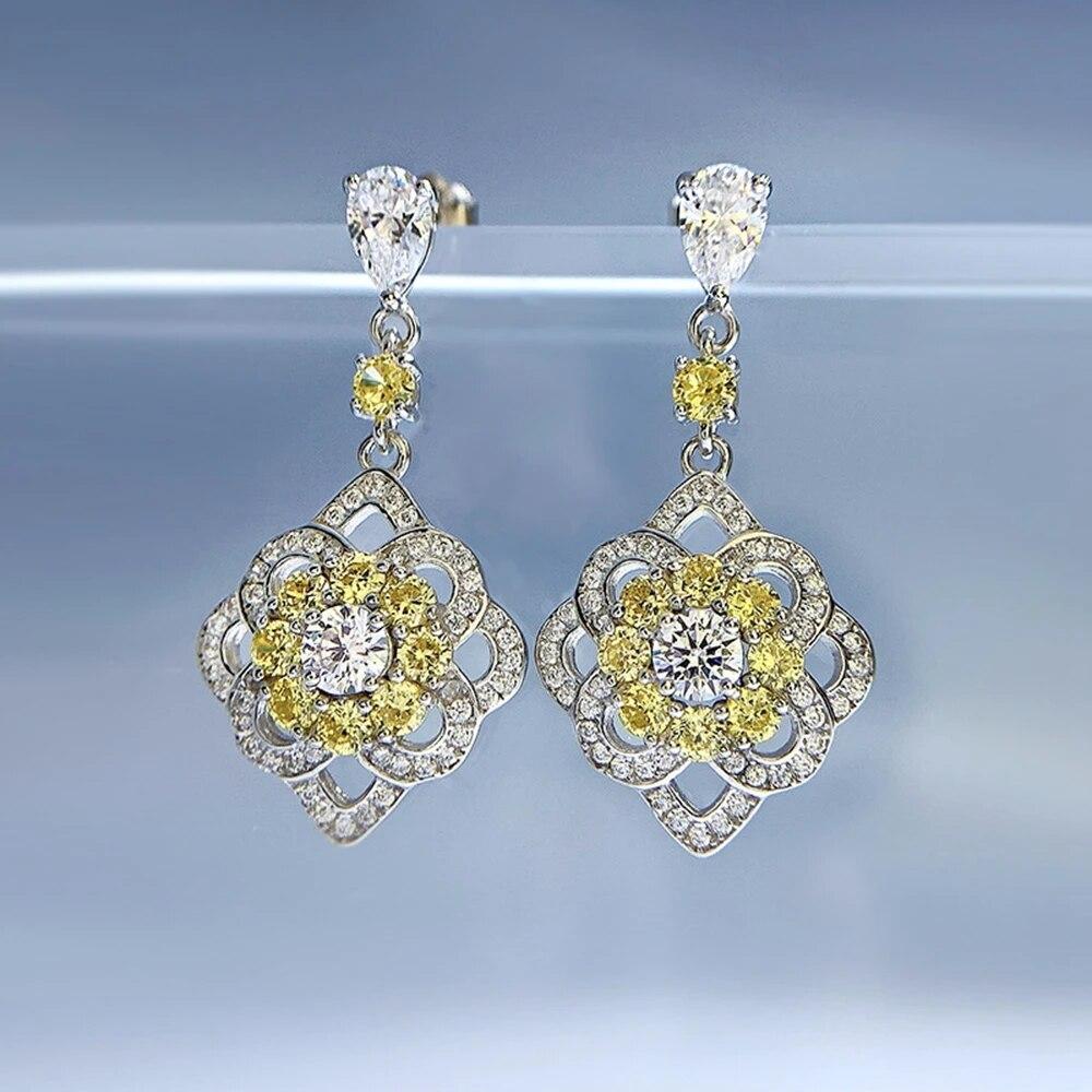 

Роскошные серьги-подвески из 100% стерлингового серебра 925 пробы, лабораторный цитрин, белый сапфир, драгоценный камень, серьги-гвоздики, ювелирные изделия