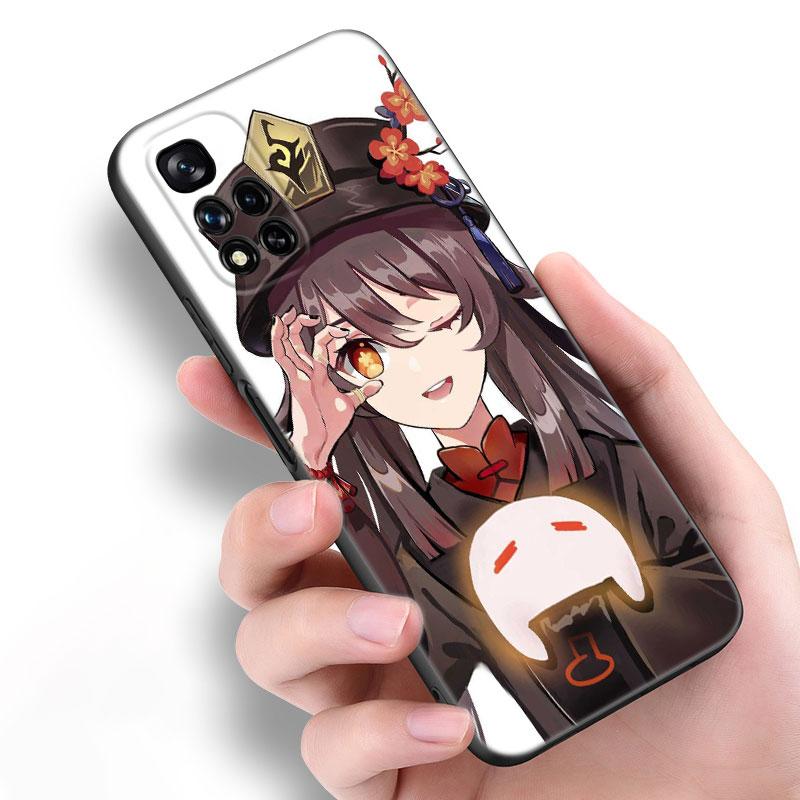 Hu Tao Genshin Impact Black Silicone Phone Case For Xiaomi POCO X3 X4 NFC F5 M3 M4 M6 X5 X6 Pro F3 F4 GT 5G C55 C65 M5