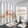 4ks Beach Starfish Series Sady sprchových závěsů do koupelny Protiskluzové Koupelnové koberečky Víko WC Kryt Koupelnová předložka