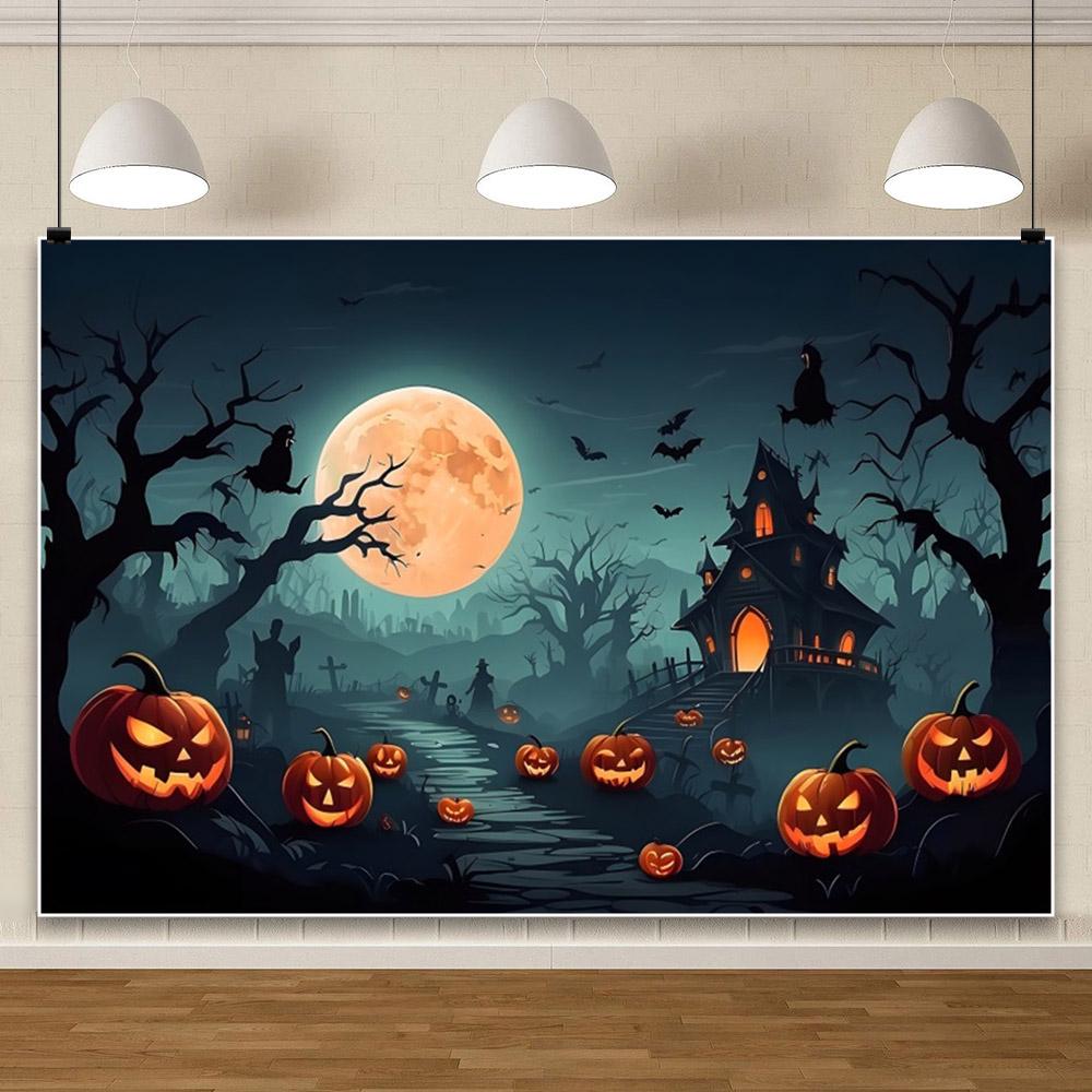 1pc Scary Halloween Party Backdrop Night Moon Castle Pumpkin Banner for Halloween Party Decoration Dustproof Banner Background