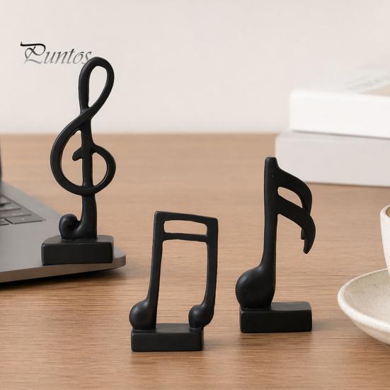 Home Office Music Decor 3Pcs Minimalist Note Resin Sculpture, Treble Clef & Eighth Quarter Desk Stable Base for Piano Room Living Room, Matte