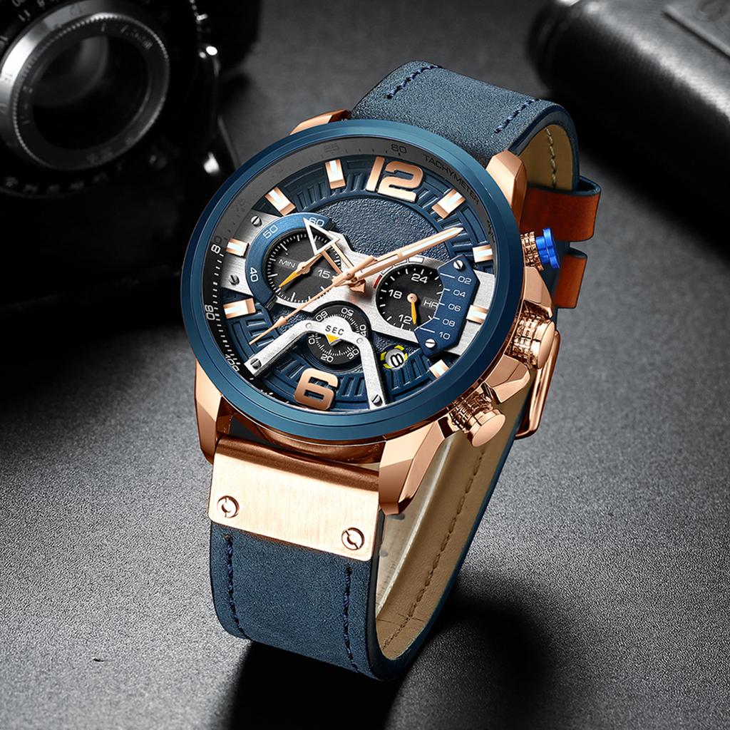 CURREN 8329 Quartz Watch Business Men Simple Sport Wristwatch Three Sub Dials Calendar Second Minute 24 Hour Display