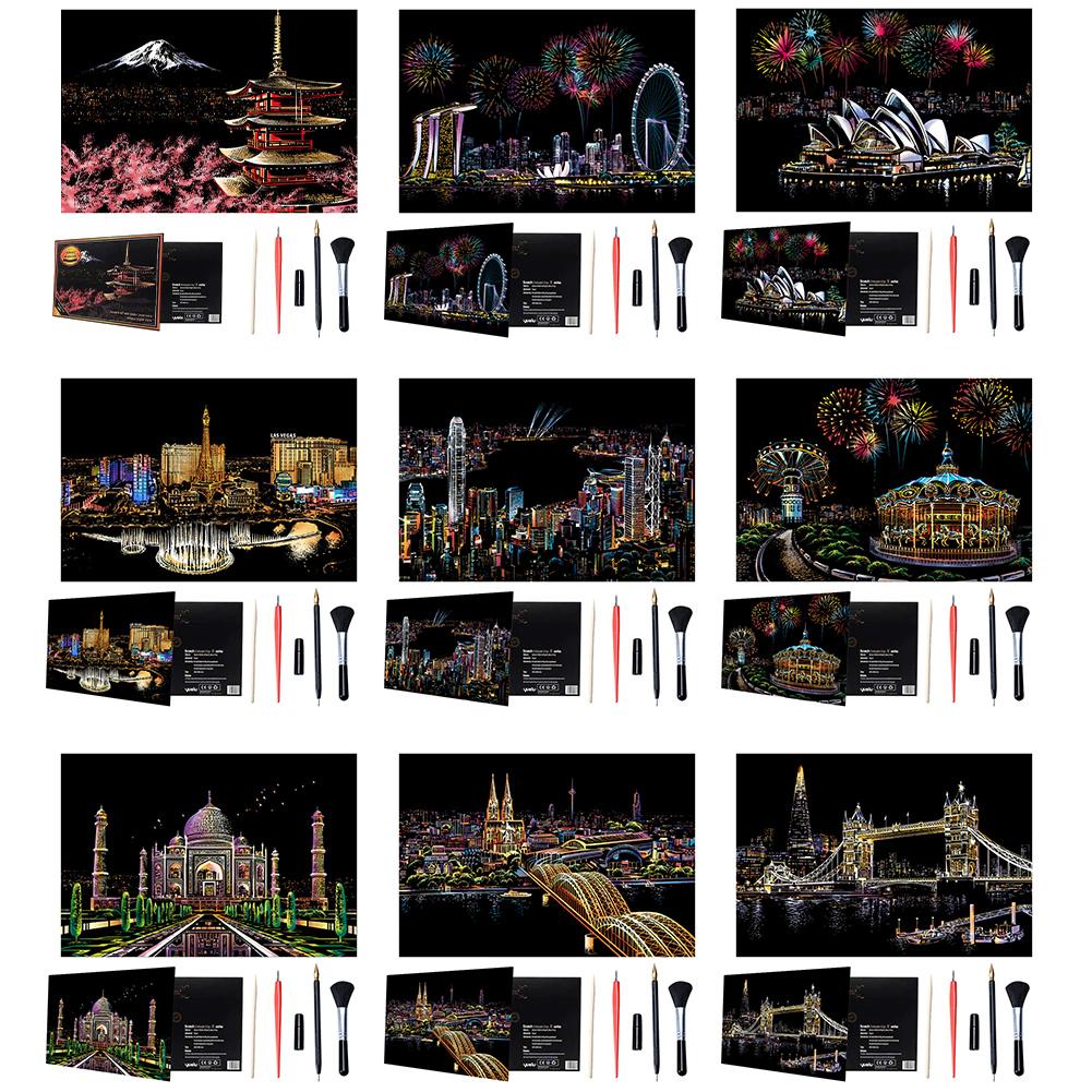 DIY Night View Scratchboard for Adults with Tools Kit Scratch Art Painting Toy Gift for Friends Family