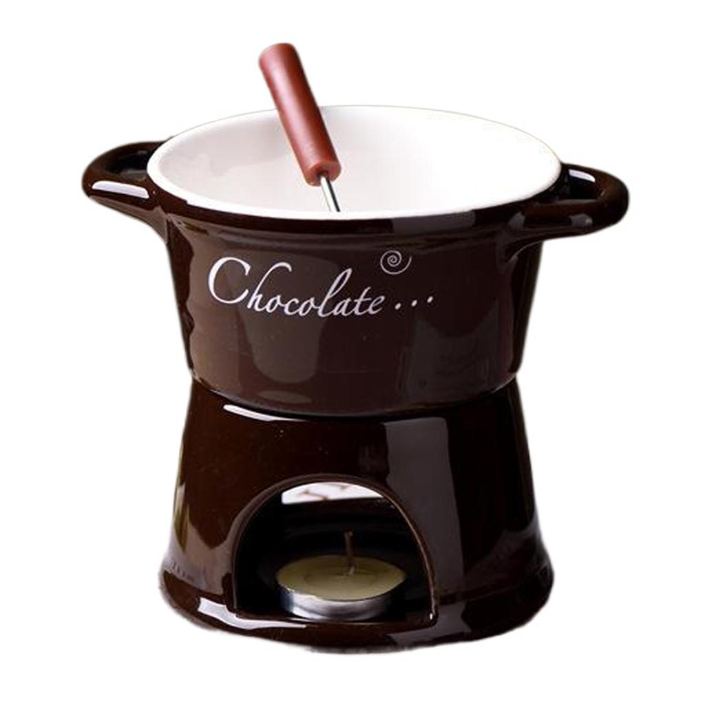 New 300ml Chocolate Fondue Mug with Fork Set Ceramic Butter Warmer Hot Chocolate Melting Cup for Candy Dessert Butter Heater