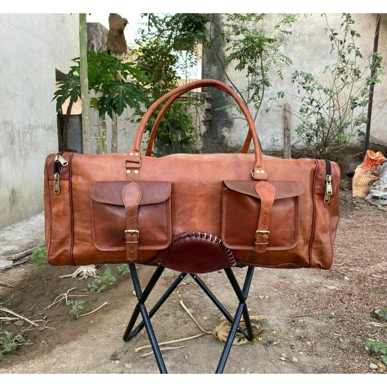 

Новая большая винтажная дорожная сумка из козьей кожи для путешествий и выходного дня 30 x 9 x 9 in коричневый