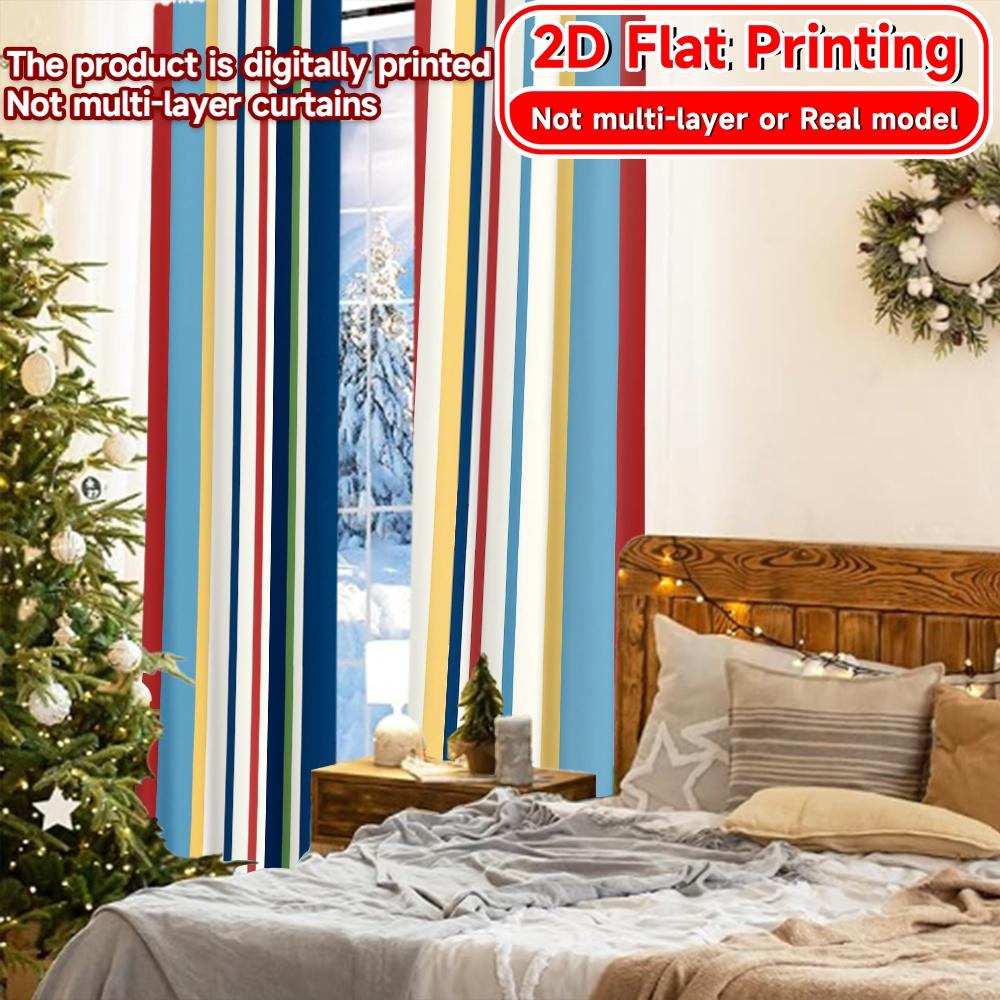 Light Filtering Flat Printing Curtains Without Rod Striped Harmony Chic Print Festival Semi Outdoor Curtain Set Of 2 Made Polyester Washable