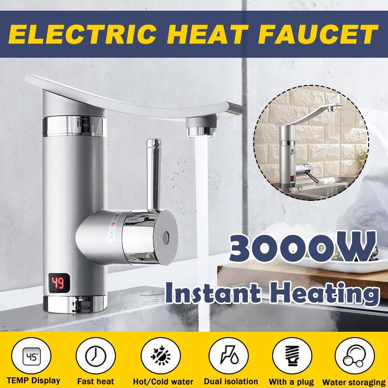 3000W 360° Rotatable Electric Instant Water Heater Tap Electric Hot/Cold Water Faucet Tankless Bathroom Kitchen Heating  Faucet