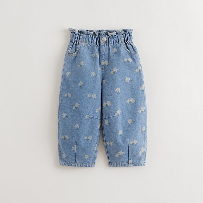 Mark Jenny Girls  Fresh Floral Lace Waist Denim Carrot Pants Baby Pants New Spring Style 551526 Blue 130