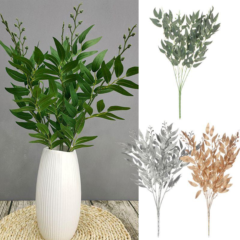 Elegant Gold Silver Green 55cm Fake Willow Leaf Eucalyptus For Home Decoration