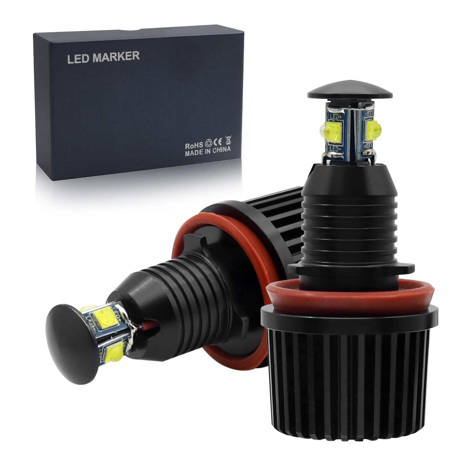 

Aoling H8 Светодиодные кольца ангельские глазки E60 Angel Eye BMW 2 шт. Лампы, E92, E90, E91, E87, Лампы, Совместимые, 40 Вт, Встроенный обманка, 6500-7000K Белый, белый