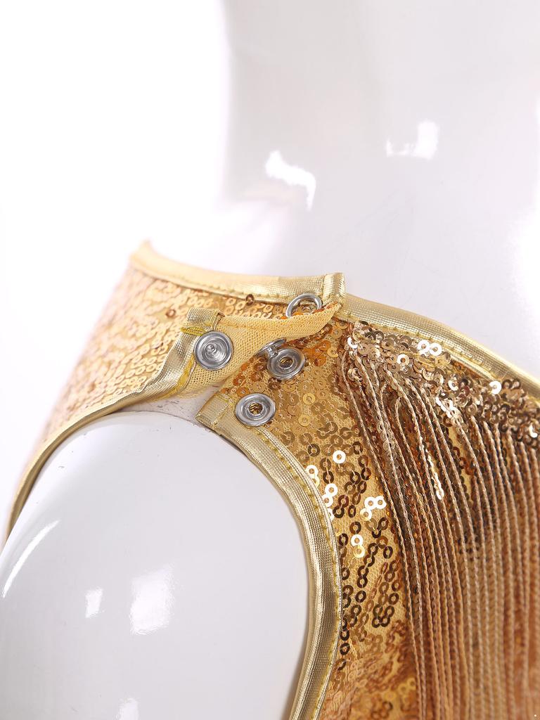 Dívčí soutěžní vystoupení kostým Jednoramenný Dlouhý rukáv Flitry Crop top s Rozparkem Zvonové kalhoty Střapce Outfit