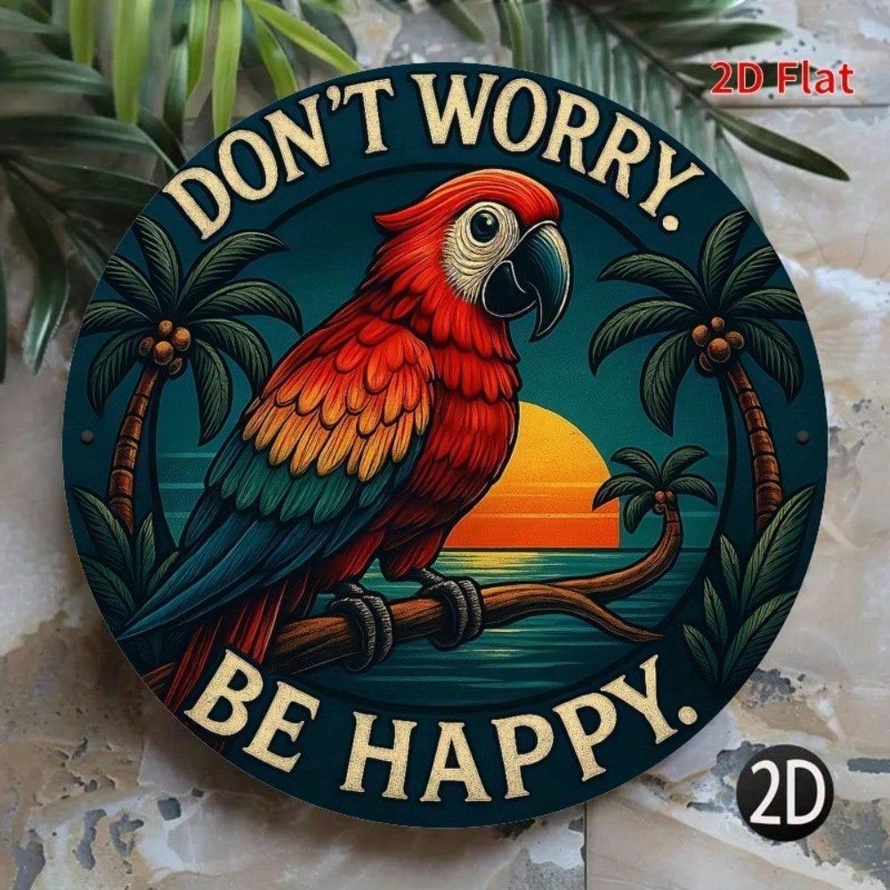 Tropical Parrot Beach Sunset Metal Wall Art 20x20cm Vibrant Cafe Home Decor