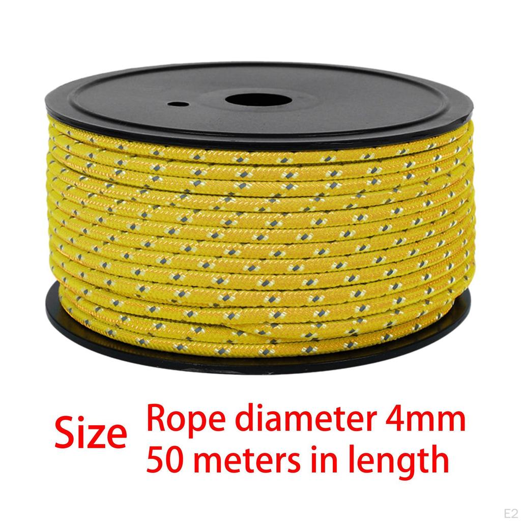 50M Camping Tent Rope, Outdoor Guy Lines, 4mm Thickness, Reflective Rope Wind for Fishing