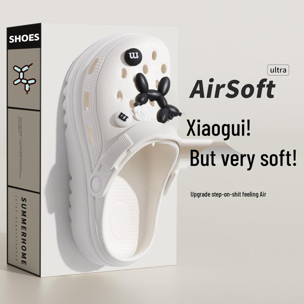 Women's 2025 Black Non-Slip Thick-Soled Beach Clogs for Comfortable Summer Wear