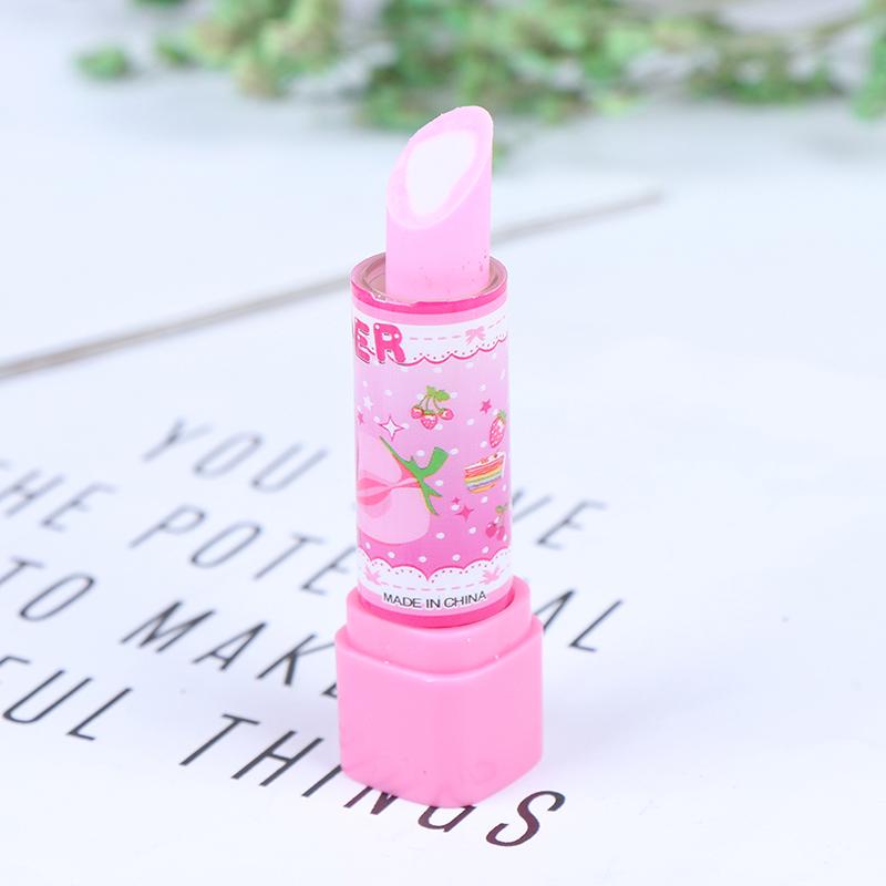 1Pc Child Lipstick Shaped Eraser Student Stationery Xmas Gift Pencil Erasers