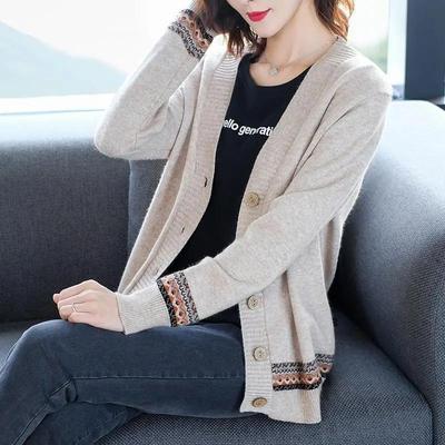 Women's Spring Autumn Solid Color Knitted Cardigan Long Sleeve Loose V-Neck Button Sweaters Coat Female Clothing