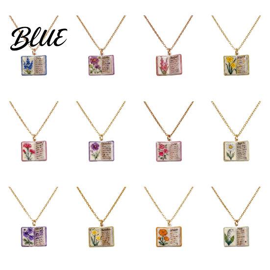 Stylish Women Necklace Birth Flower Necklace Floral Book Pendant January