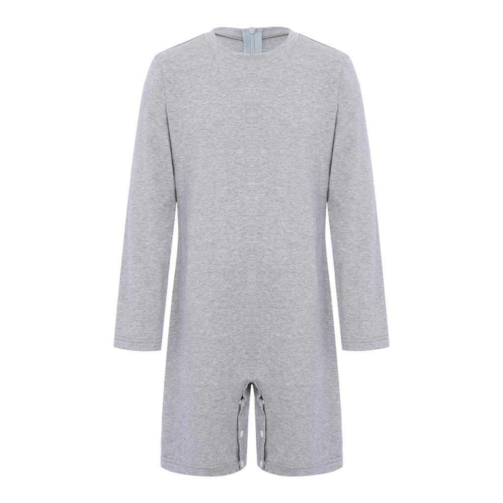Combinaison Adaptative Unisex pour Enfants Col Rond Manches Longues Boutons-Pression à l'Entrejambe Couleur Unie Besoins Spéciaux
