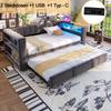 Upholstered Bed 90/180 × 190 Cm, with LED Lighting, Sockets and Lots of Storage; Upholstered Bed, Multifunctional Sofa Bed, Single Bed, Dark Grey