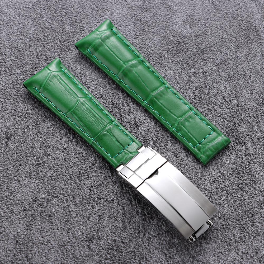 20mm Genuine Leather Watch Band for Rolex Water Ghost SUBMARINER Yacht-Master DAYTONA GMT Slub Cowhide Straps Watch Accessories