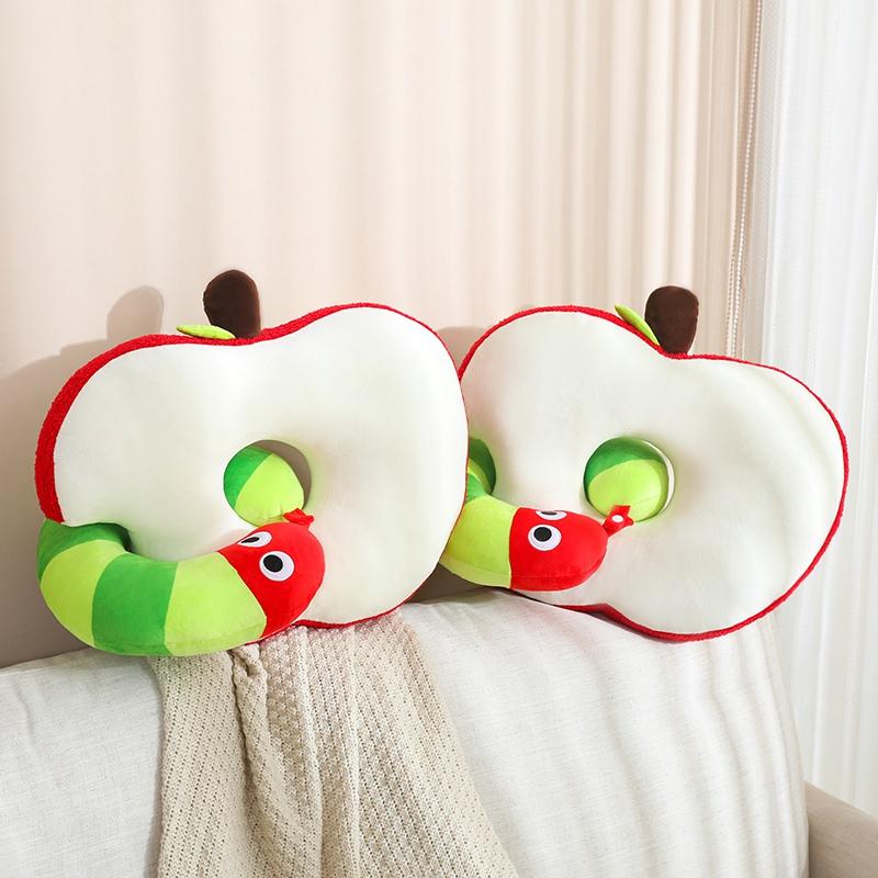 Creative Funny Apple With Worm Plush Fruits Pillow Worm U-shaped Pillow Stuffed Toy Children Doll Xmas Birthday Kids Gift