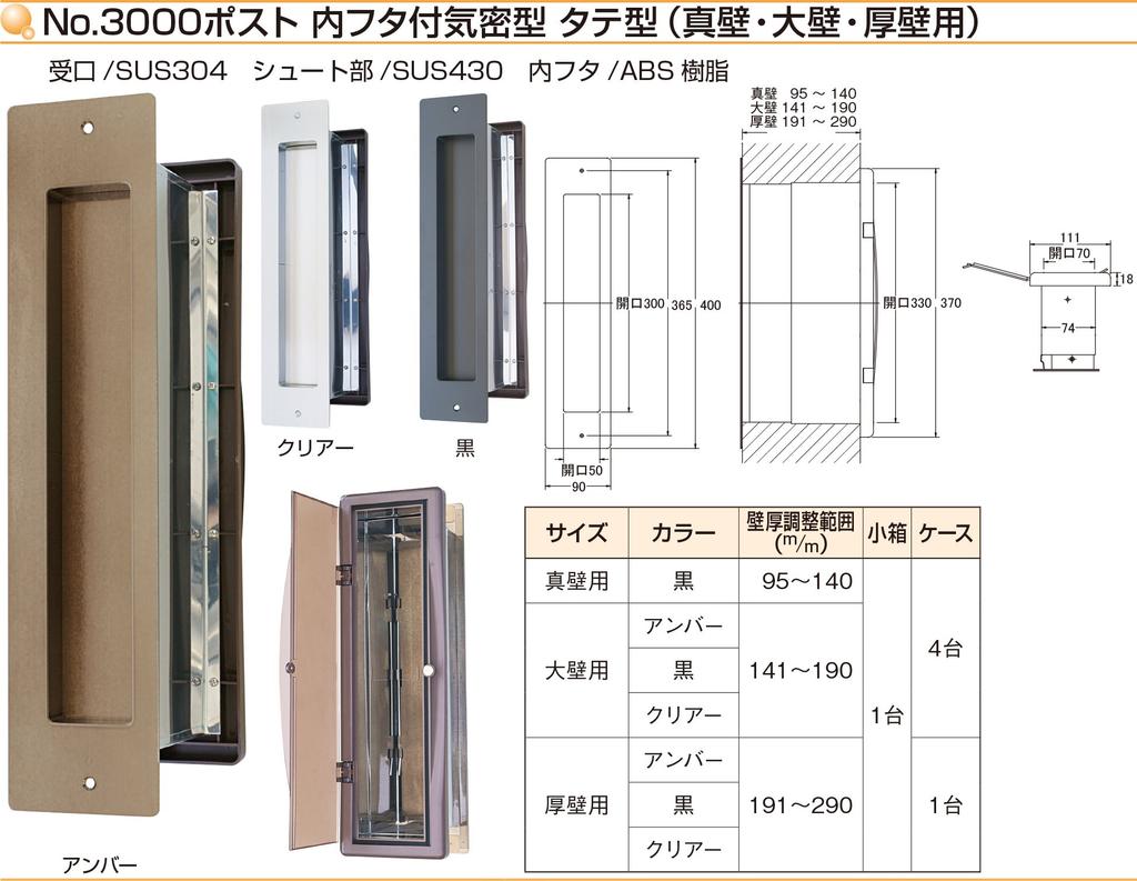 Mizukami Metal No. 3000 Vertical Post with Inner Lid, Airtight, for Thick Walls, Black (001-5938) 1 Unit