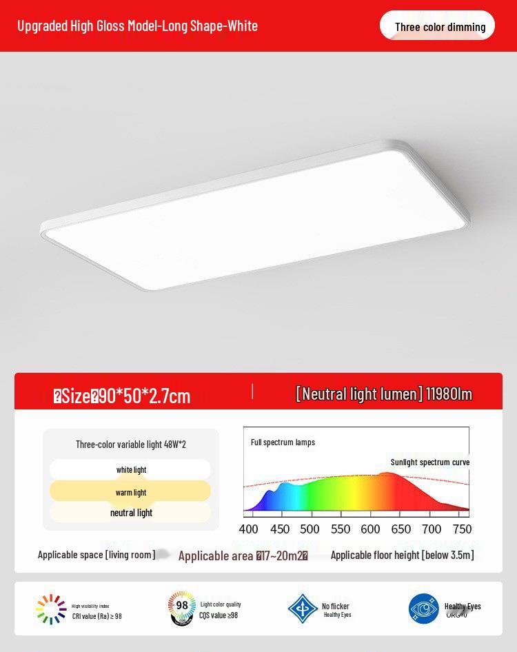 Ultra-Thin Minimalist Ceiling Light with Full Spectrum Eye Protection for Living Room or Bedroom