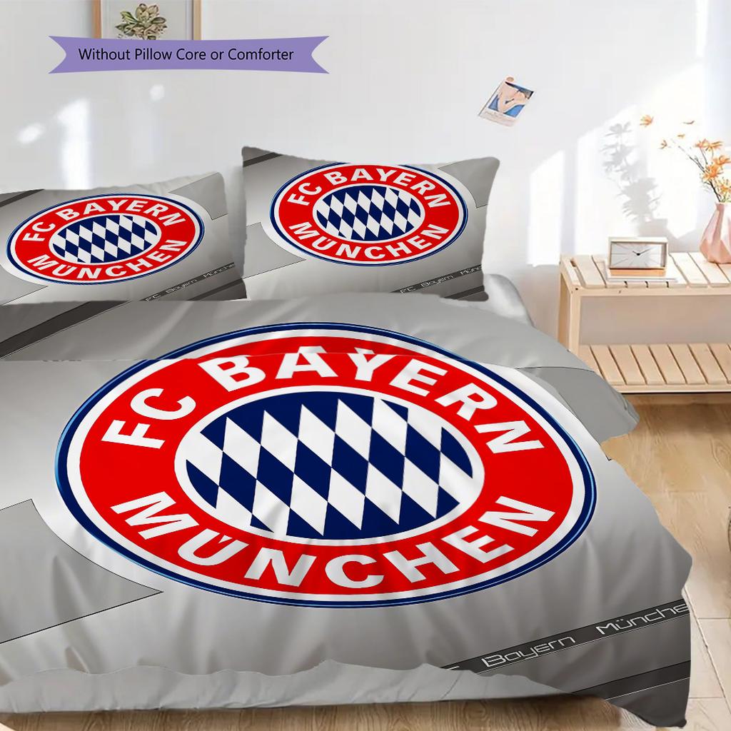 FC Bayern München Muster Bettwäsche Steppdecke Set Bettbezug Kissenbezug Heimdekoration Geburtstagsgeschenk (1 Bettbezug + 2 Kissenbezüge, ohne Füllung)