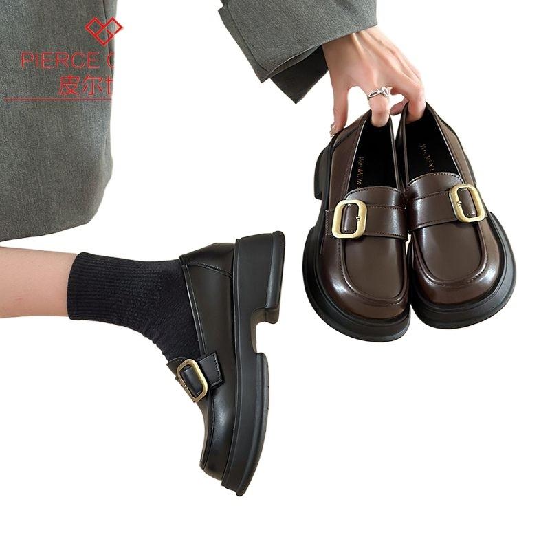 Platform British Style Loafers Women's 2025 New Mary Jane One-pedal Height-increasing Small Leather Shoes Single Shoes