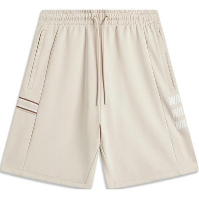 Li Ning Wade Series Letter Mid Waist Drawstring Comfortable Breathable Versatile Casual Shorts Men Shorts Oatmeal-Gray AKSU133-5
