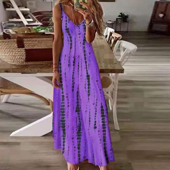 Women Dress V Neck Loose Type Pullover Irregular Stripe Print Contrast Color Dating Dress Daily Clothes