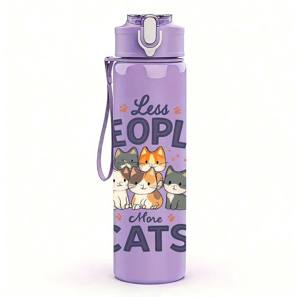 1PC Lets People Love Cats Letter 750ml Color Plastic Sports Water Bottle Leakproof Flip Straw Lid Suitable for Sports Office Home Use
