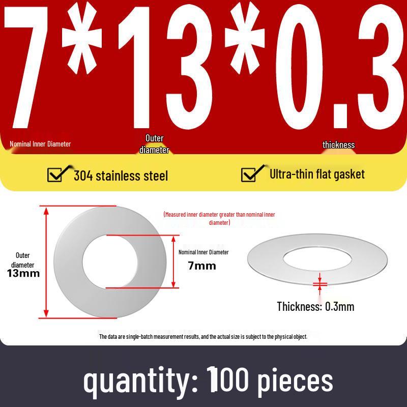 Plochá podložka z nerezové oceli 304 pro nastavení vůle hřídele (0,1/0,2/0,3 mm)