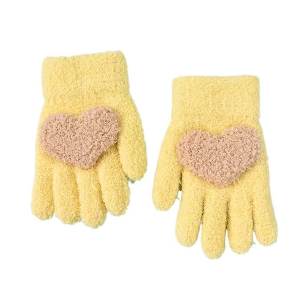 2Pairs Cute Children's Warm Gloves Heart Shaped Solid Plush Gloves  for Kids Toddler